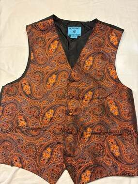 Epoint Men's Orange and Brown Paisley Microfiber Formal Suit Vest Size XL